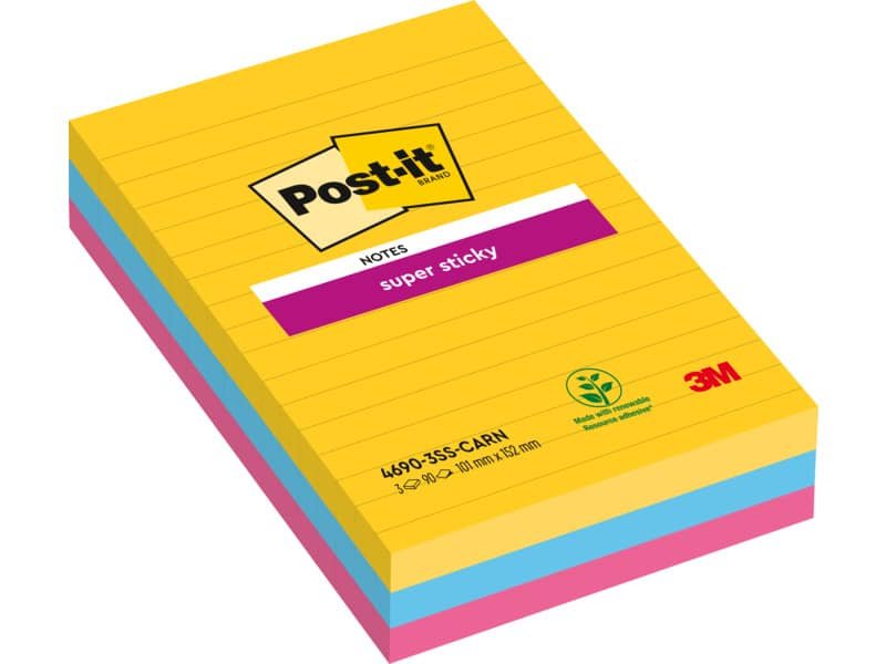 Foglietti Post-it© Super Sticky XXL Rio De Janeiro a righe assortiti conf. 3 blocchetti da 90 ff – 4690-SS3RIO-EU