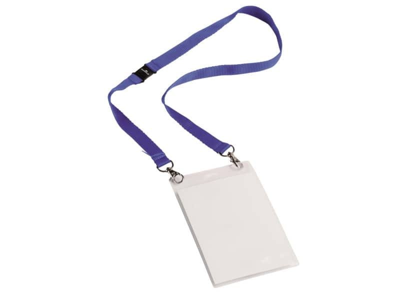 Portanomi DURABLE con cordoncino 20 mm per eventi blu/trasparente inserti f.to A6  conf. 10 – 852507