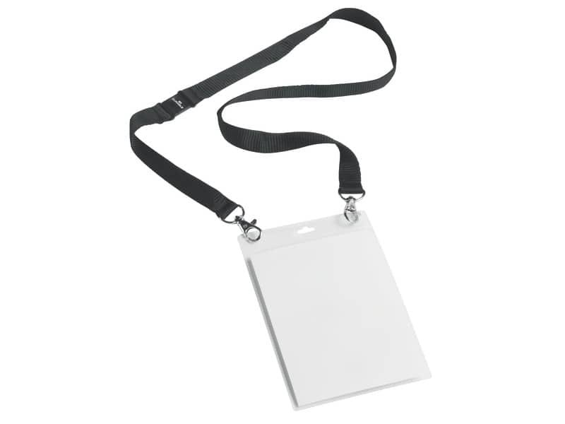 Portanomi DURABLE con cordoncino 20 mm per eventi nero/trasparente inserti f.to A6  conf. 10 – 852501