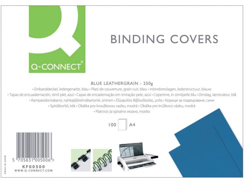 Copertina per rilegatura Q-Connect A4 250 g/m2 blu goffrato Conf. 100 pezzi – KF00500