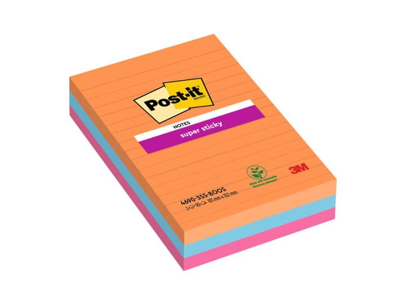 Foglietti Post-it© Super Sticky XXL Bangkok a righe assortiti conf. 3 blocchetti da 90 ff – 4690-SS3BGK-EU