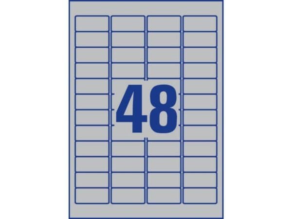 Etichette permanenti poliestere argento Avery 45,7x21,2 mm - 48 et/foglio - laser monocolore conf. 100 ff L6009-100