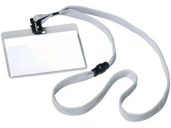 Portanomi DURABLE tasca aperta con cordoncino trasparente/grigio inserto 60x90mm  conf. 10 - 813910