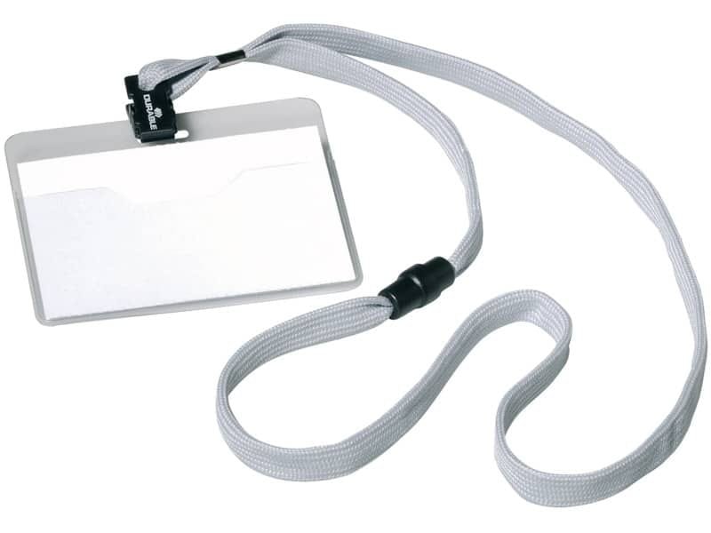 Portanomi DURABLE tasca aperta con cordoncino trasparente/grigio inserto 60x90mm  conf. 10 – 813910