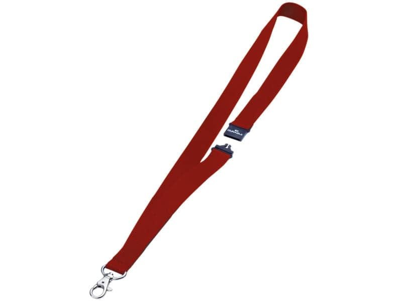 Cordoncino per portabadge DURABLE tessuto rosso 20mm x 44cm conf. 10 – 813703