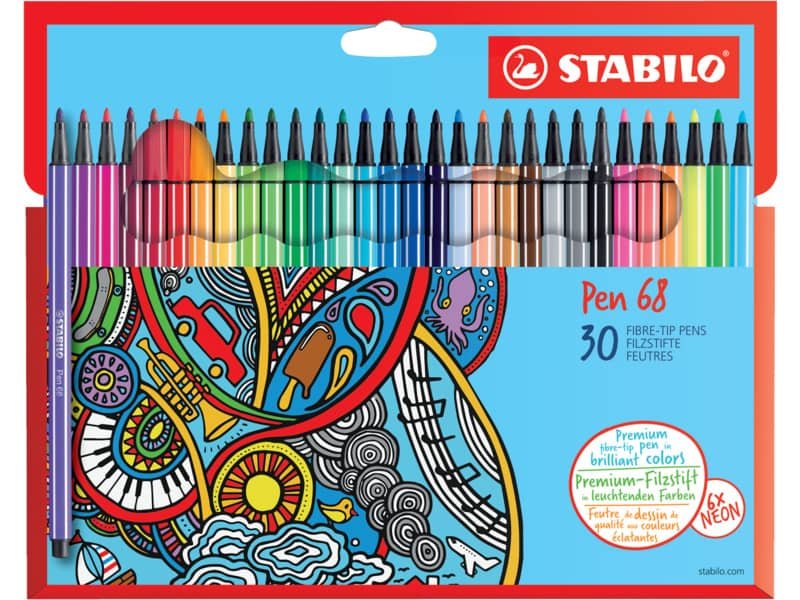 Pennarelli Stabilo Pen 68 tratto 1 mm scatola in cartone 30 colori assortiti 6830-7