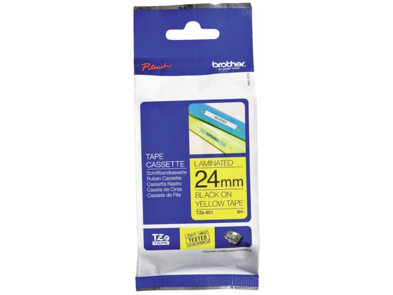 Nastro laminato per etichettarice – nero/giallo Brother 24 mm x 8 mt TZe-651