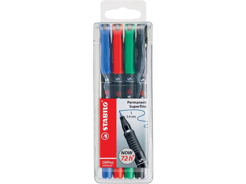 Penne Stabilo OHPen universal Superfine (S) 0,4 mm assortiti astuccio da 4 – 841/4