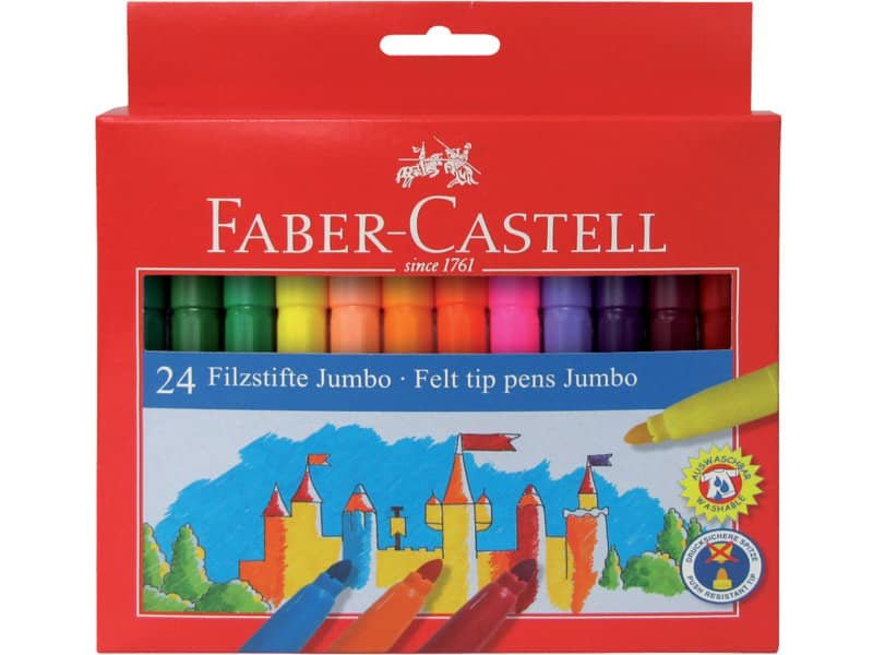 Pennarelli Faber-Castell CASTELLO Jumbo punta grossa 5 mm assortiti astuccio di cartone da 24 – 554324