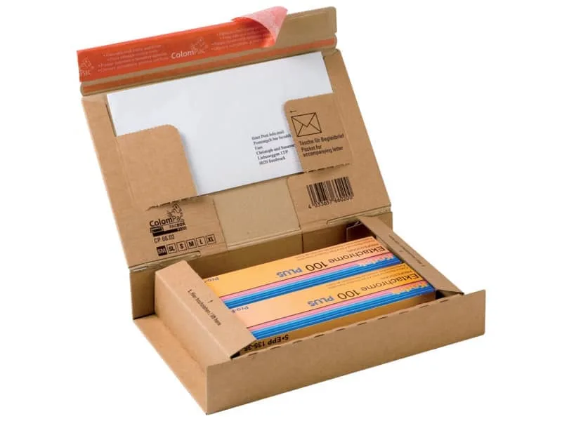 Scatola con tasca interna ColomPac in cartone ondulato f.to 26,2×16,5×5 cm avana – CP066.02