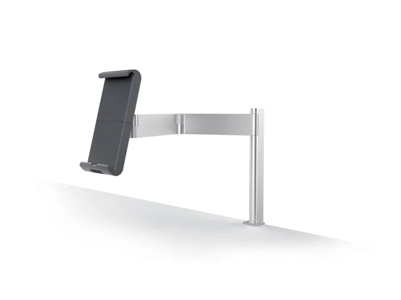 Porta tablet da tavolo Durable, morsetto e braccio di supporto estensibile argento metallizzato 10x44x21cm – 893123