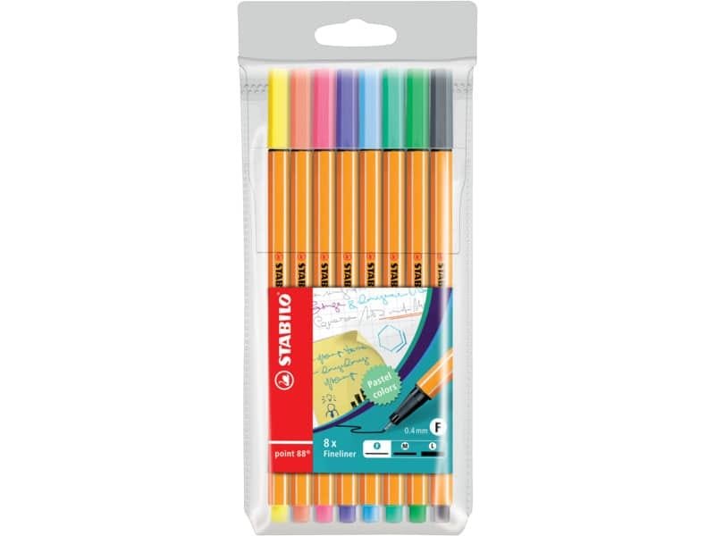 Fineliner Stabilo Point 88 0,4 mm assortiti in colori pastello astuccio da 8 – 88/8-01