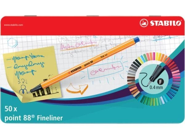 Fineliner Stabilo Point 88 0,4 mm assortiti scatola in metallo da 50 - 8850-6