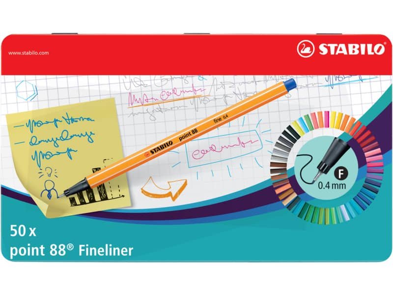 Fineliner Stabilo Point 88 0,4 mm assortiti scatola in metallo da 50 – 8850-6