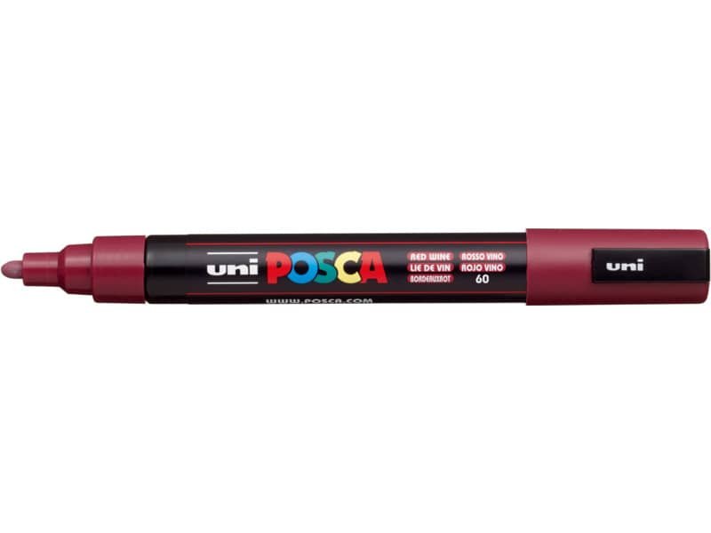 Marcatore a tempera Posca Uni-Ball punta tonda 1,8-2,5 mm rosso vino PC5M VINO ROSSO