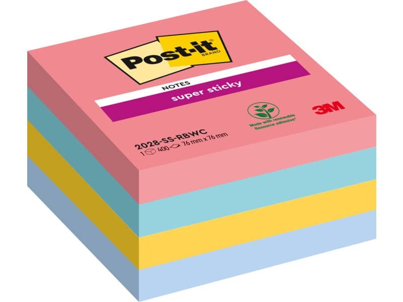 Foglietti Post-it© ricarica Super Sticky Notes Bora Bora assortiti conf. 5 blocchetti da 90 ff – 2028-SS-RBWC