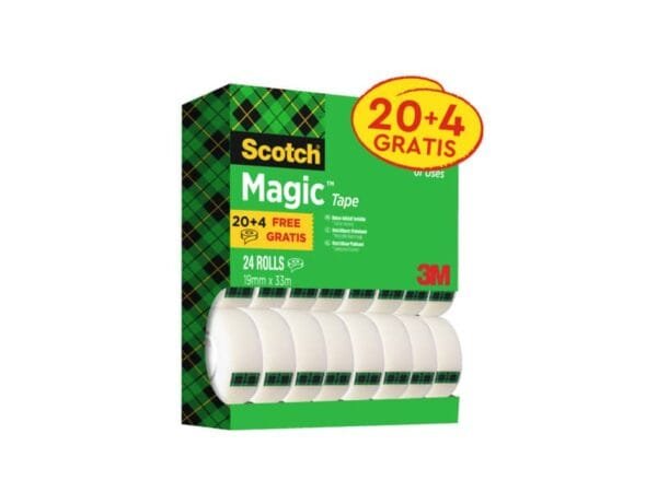 Nastro adesivo Scotch© Magic? 810 19 mm x 33 m trasparente opaco Value Pack 20 rotoli + 4 GRATIS - 8-1933R24TPR