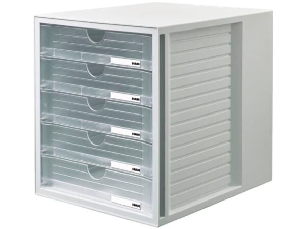 Cassettiera a 5 cassetti per carta (DIN A4/C4) Han L.275xH.320xP.330 mm grigio chiaro lucida - 1450-63