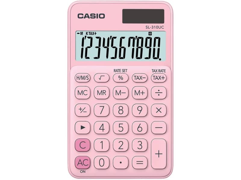 Calcolatrice tascabile CASIO 10 cifre – solare e batteria Rosa – SL-310UC-PK-W-UC