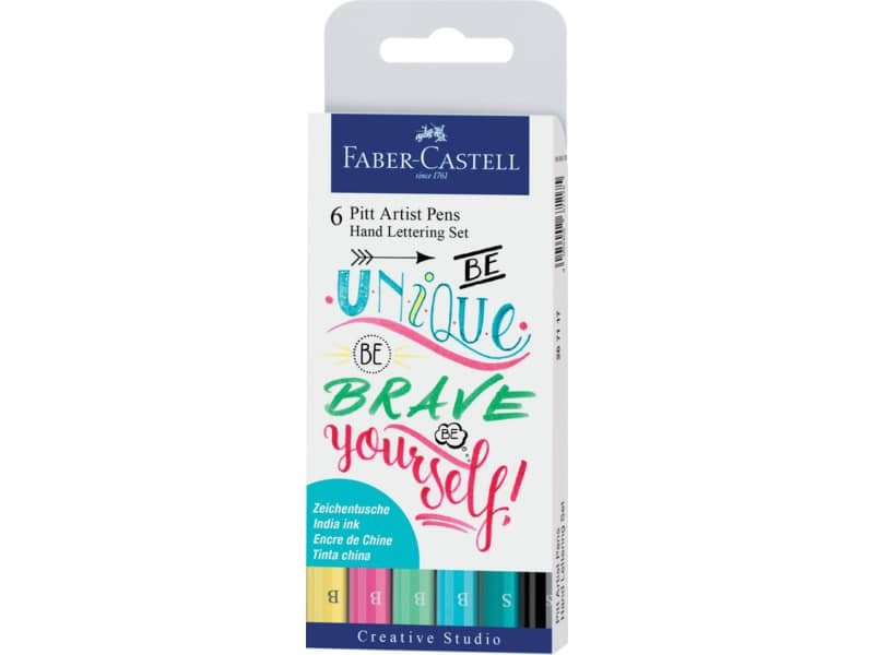 Penna inchiostro pigmentato Faber Castell Pitt Artist conf. 6 pezzi – Lettering pastello –