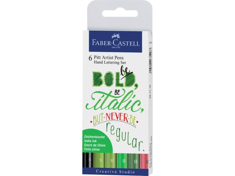Penna inchiostro pigmentato Faber Castell Pitt Artist conf. 6 pezzi – Lettering green – 267117