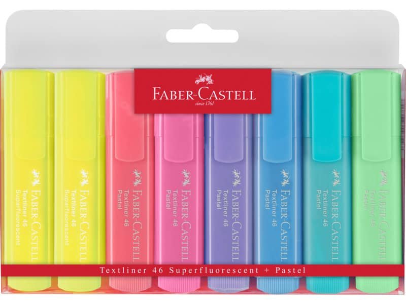 Evidenziatori Faber-Castell Textliner 46 Pastel 1-2-5 mm – colori assortiti – Conf. 8 pezziÿ- 154681