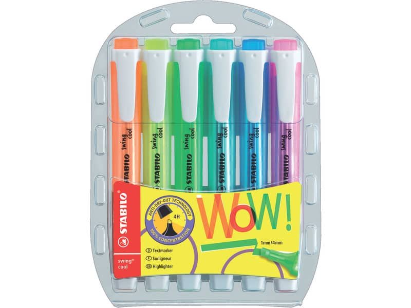 Evidenziatore Stabilo Swing© Cool 1-4 mm – assortiti fluo – conf. 6 pezzi – 275/6-3