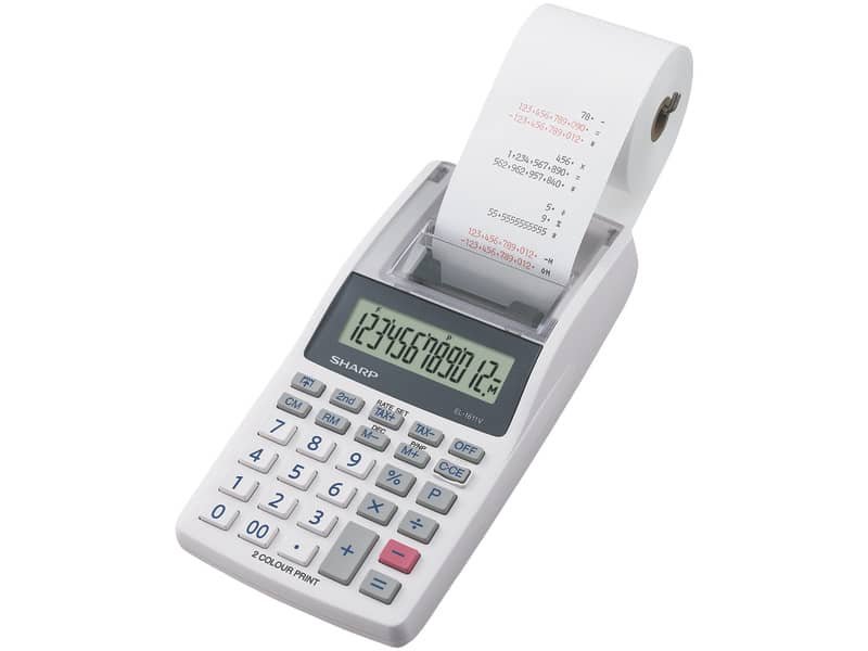 Calcolatrice scrivente mobile 12 cifre Sharp EL-1611V 2 colori di stampa doppia alimentazione grigia – SH-EL1611V