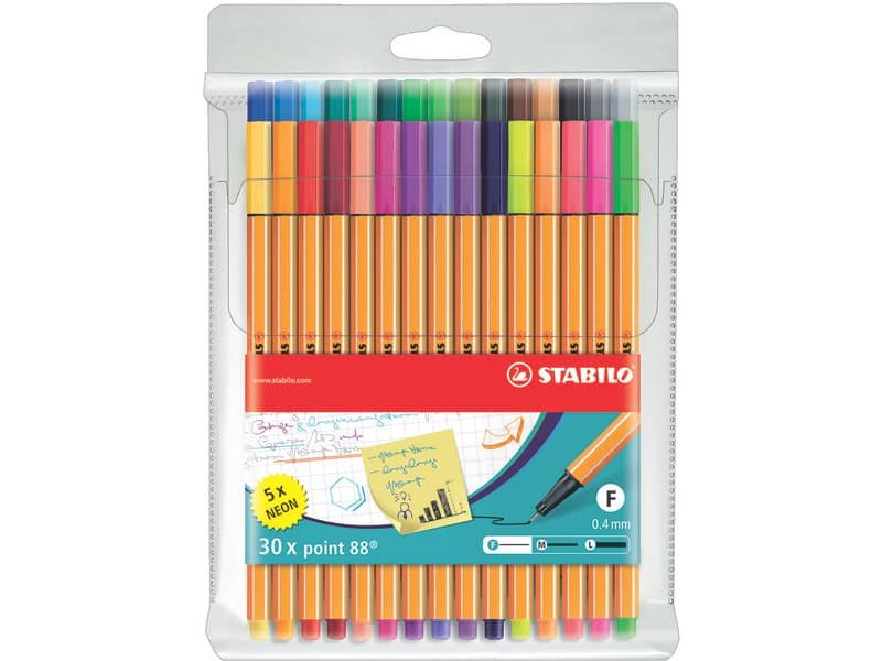 Fineliner Stabilo Point 88© 0,4 mm conf. 30 colori assortiti 8830-1