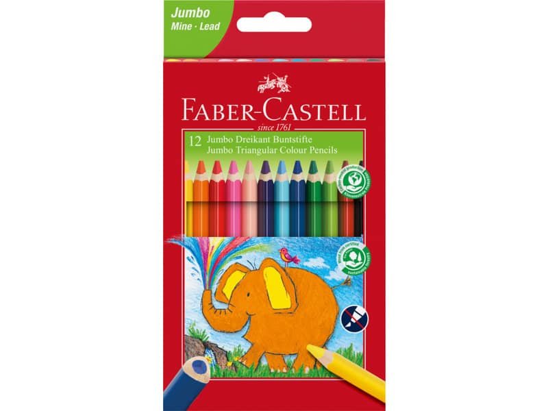Matite colorate Jumbo Faber Castell forma triangolare – colori assortiti – conf. 12 pezzi – 116501