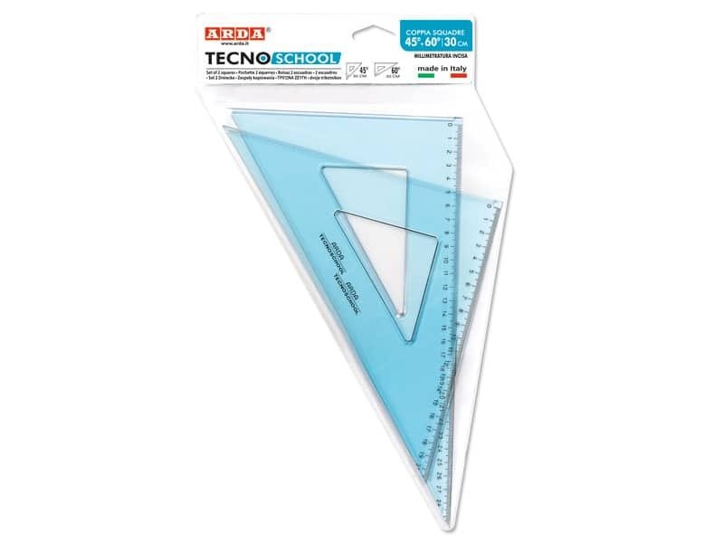 Coppia squadre ARDA Linea Tecnoschool plastica azzurro trasparente Formato 45ø e 60ø 30 cm  Conf. 2 pezzi – 60330SS