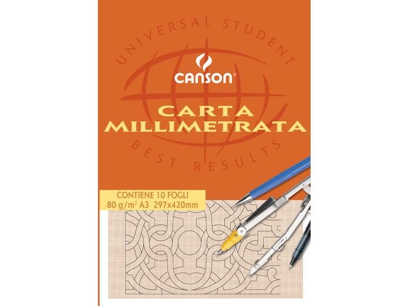 Blocco da disegno CANSON carta millimetrata bianco/arancio 80 g/mý 10 fogli A3 – C200005824