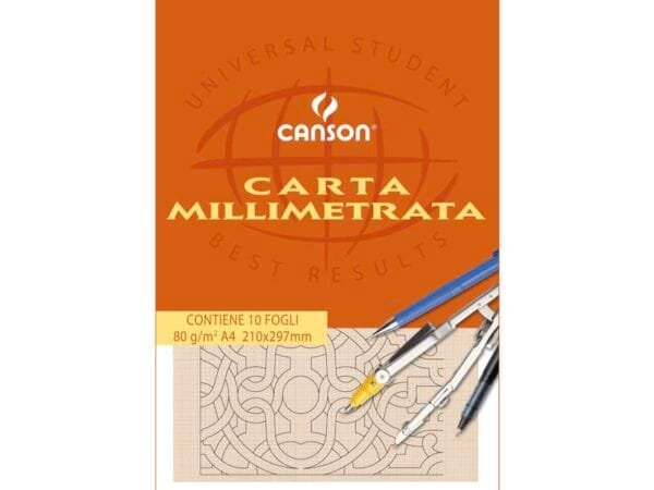Blocco da disegno CANSON carta millimetrata bianco/arancio 80 g/mý 10 fogli A4 - C200005812