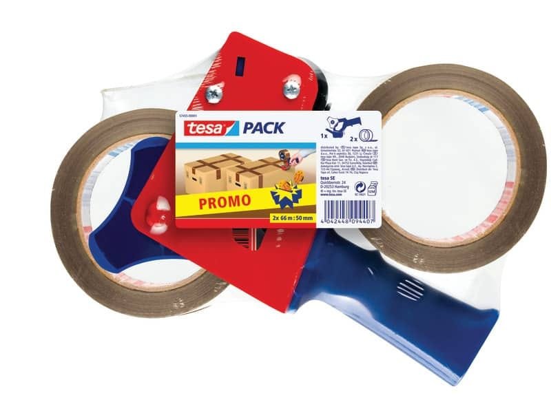 Dispenser per nastri adesivi tesa PROMOPACK tendinastro con 2 nastri avana rosso/blu – 57455-00001-02
