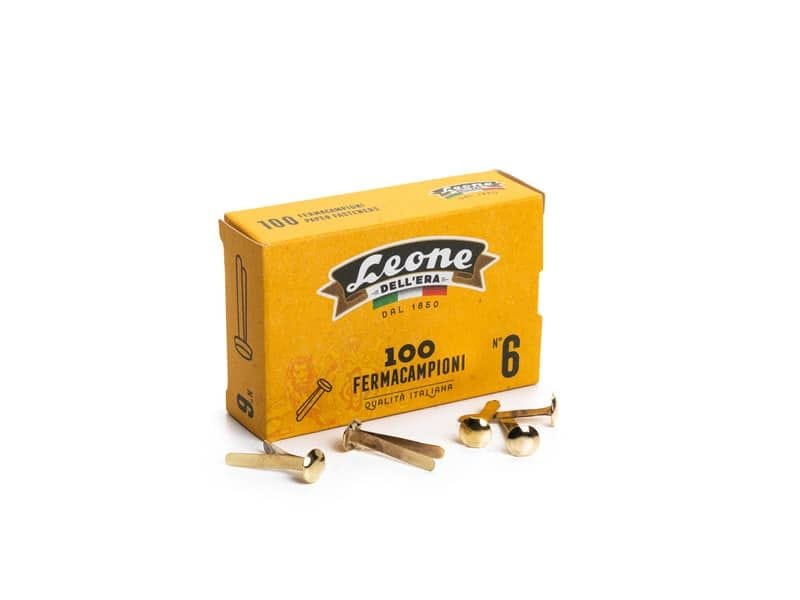 Fermacampioni Leone Dell’Era in acciaio testa bombata N.6 27 mm ottone scatola da 100 pz. – FC6