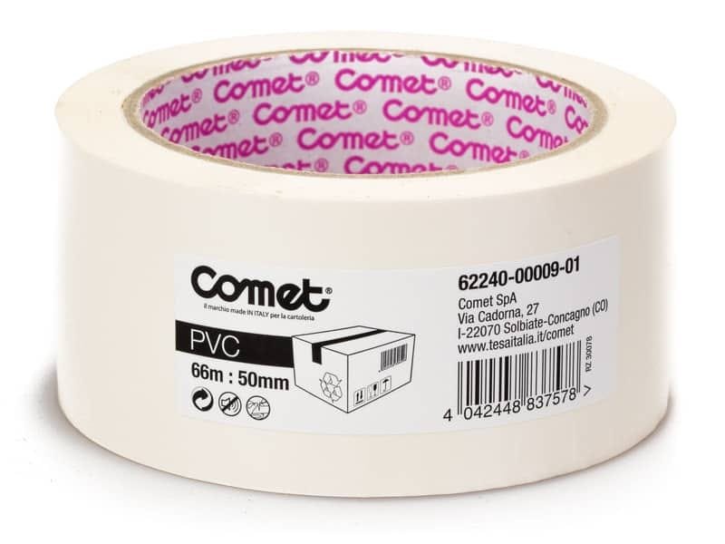 Nastri adesivi per la spedizione Comet in PVC con adesivo in gomma naturale 50 mm x 66 m bianco – 62240-00009-01