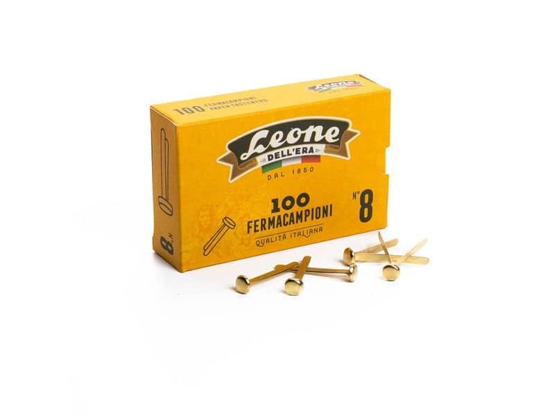 Fermacampioni Leone Dell’Era in acciaio testa bombata N.8 38 mm ottone scatola da 100 pz. – FC8