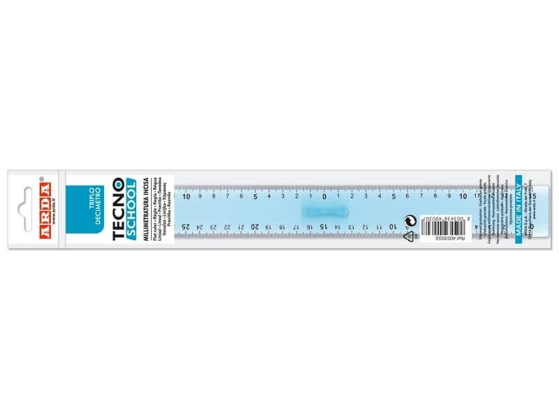 Triplo decimetro ARDA Linea Tecnoschool polistirolo termoresistente azzurro trasparente 30 cm – 406SS