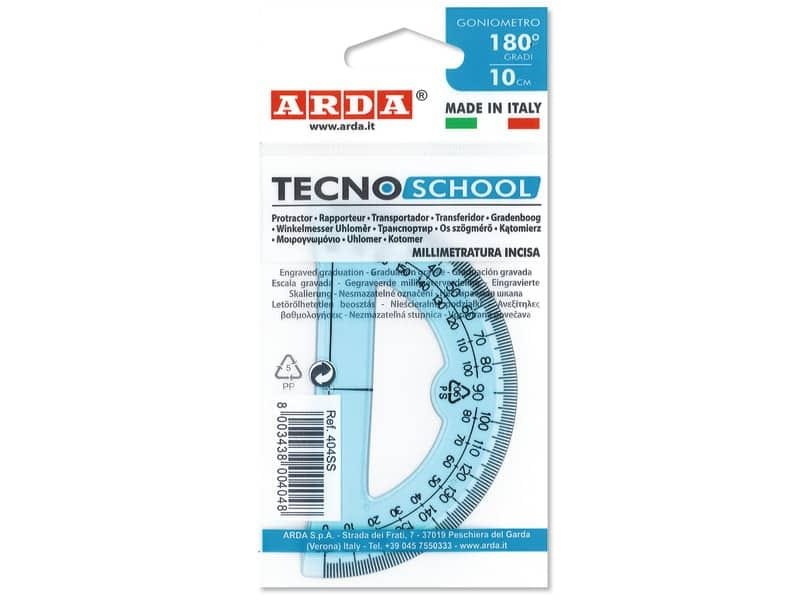 Goniometro ARDA Linea Tecnoschool polistirolo termoresistente azzurro trasparente 180ø 10 cm – 404SS