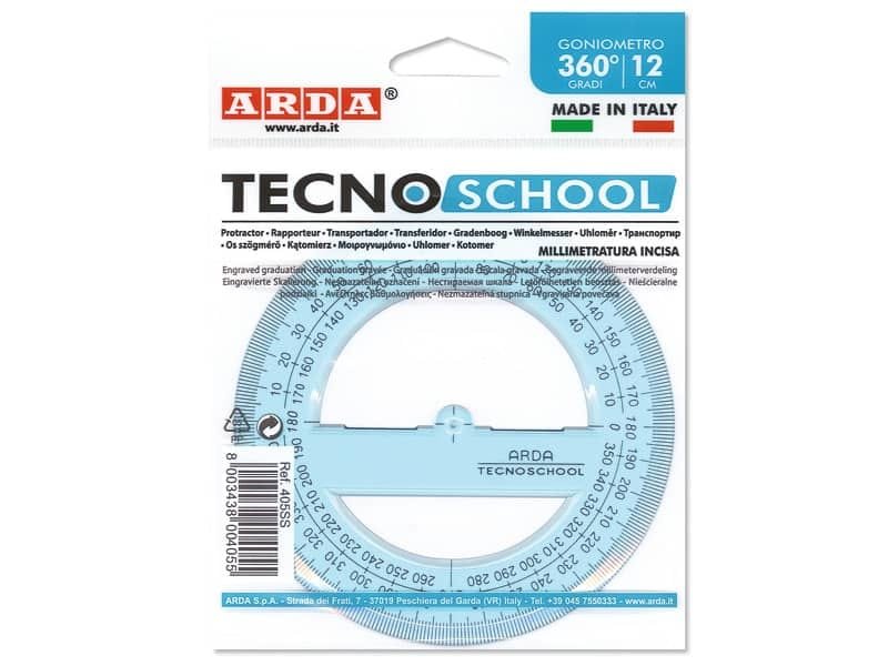 Goniometro ARDA Linea Tecnoschool polistirolo termoresistente azzurro trasparente 360ø 12 cm – 405SS