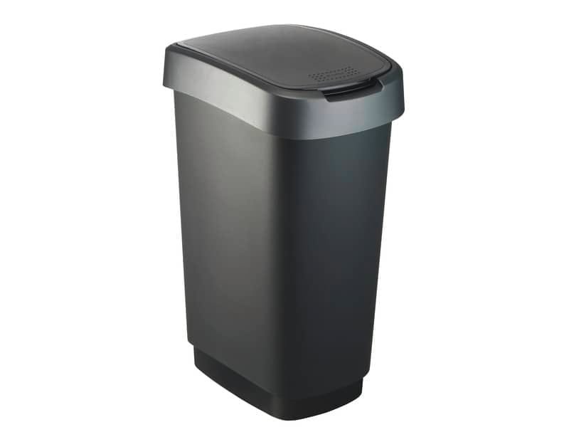 Cestino gettacarte Rotho con coperchio basculante nero/grigio – 50 l F600029
