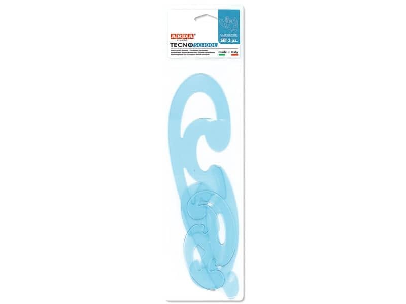 Set curvilinee ARDA Serie Tecnoschool polistirolo termoresistente azzurro trasparente  Conf. 3 pezzi – 41200