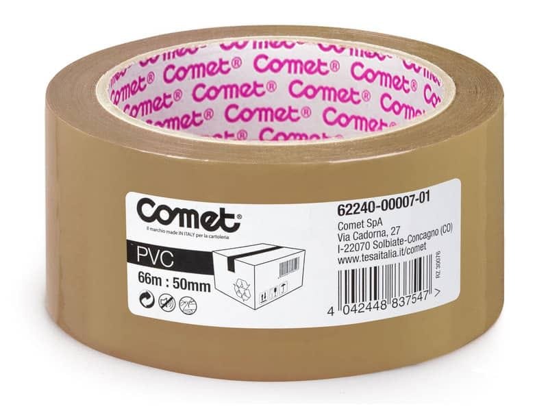 Nastri adesivi per la spedizione Comet in PVC con adesivo in gomma naturale 50 mm x 66 m avana – 62240-00007-01