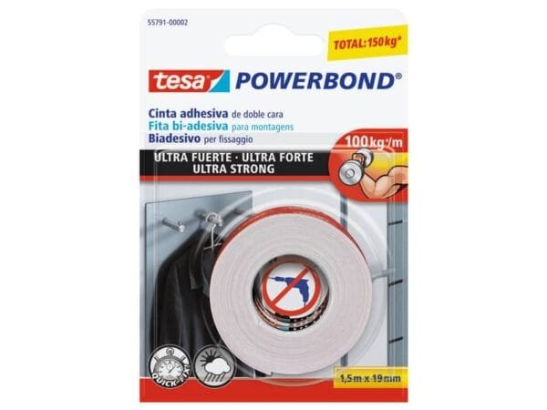 Nastro biadesivo tesa Powerbond© ULTRA STRONG 19 mm x 1,5 m bianco 55791-00002-01