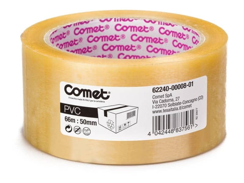 Nastri adesivi per la spedizione Comet in PVC con adesivo in gomma naturale 50 mm x 66m trasparente – 62240-00008-01