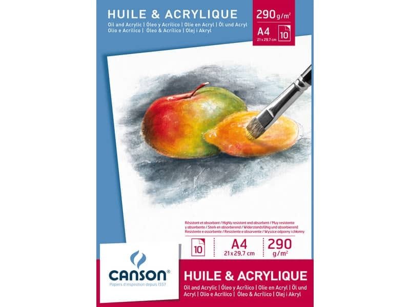 Blocco da disegno CANSON per olio e acrilico 10 fogli bianco 290 g/mý A4 C200005785