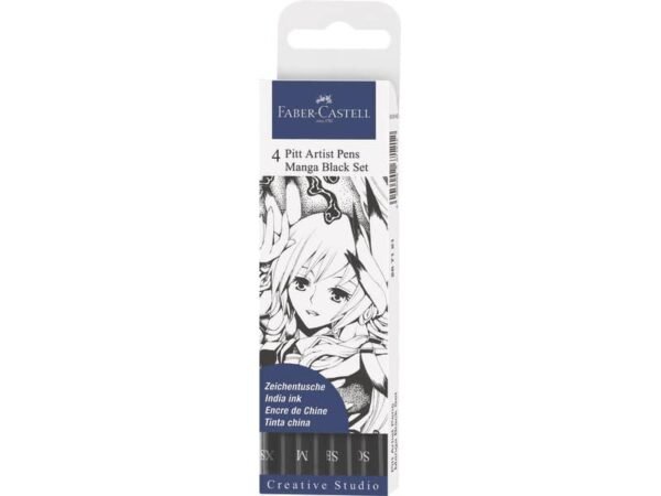 Penna inchiostro pigmentato Faber Castell Pitt Artist conf. 4 pezzi - Manga set nero - 267121