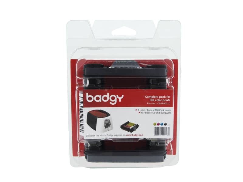 Kit di stampa per badge Evolis Badgy con 100 schede in Pvc da 0,76 cm – nastro multicolore – CBGP0001C