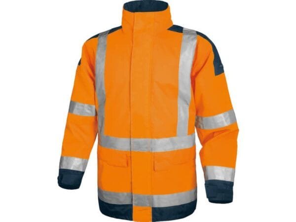 Giacca da lavoro Delta Plus Parka Easy View c/zip imperm. - Cl.3 - 4 tasche - argento arancio fluo-blu XL - EASYVOMXG
