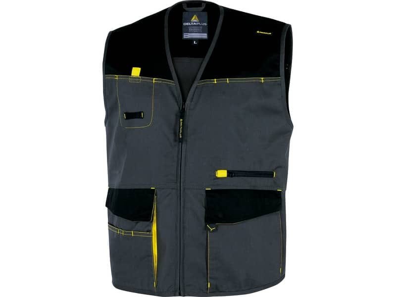 Gilet da lavoro DELTA PLUS D-Mach chiusura con zip – 5 tasche – poliestere e cotone grigio-giallo – XXL – DMGILGJXX